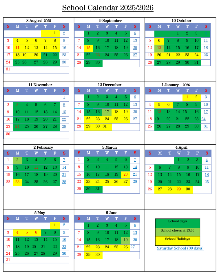 2025/2026 School Calendar